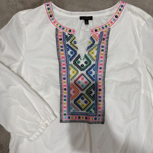 Talbots White Blouse with Colorful Embroidery - Picture 3 of 12